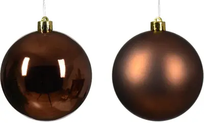Decoris kunststof kerstbal 10cm espresso 4 stuks - afbeelding 2