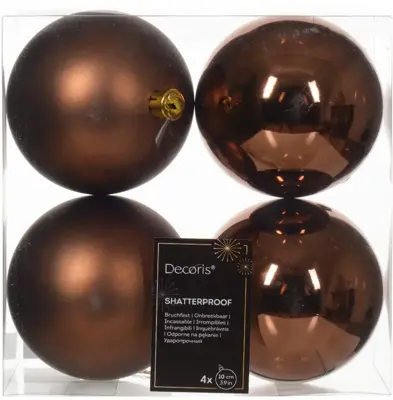 Decoris kunststof kerstbal 10cm espresso 4 stuks