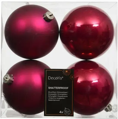Decoris kunststof kerstbal 10cm festive roze 4 stuks - afbeelding 1