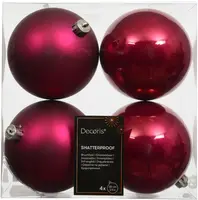 Decoris kunststof kerstbal 10cm festive roze 4 stuks - afbeelding 1