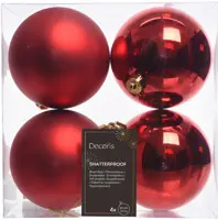 Decoris kunststof kerstbal 10cm kerstrood 4 stuks - afbeelding 1
