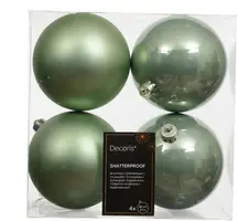 Decoris kunststof kerstbal 10cm matcha groen 4 stuks - afbeelding 1