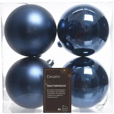 Decoris kunststof kerstbal 10cm nachtblauw 4 stuks - afbeelding 1