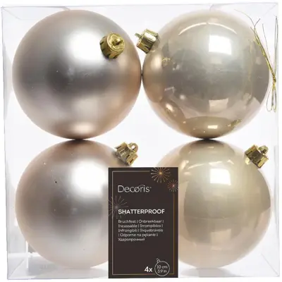 Decoris kunststof kerstbal 10cm parel 4 stuks