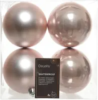 Decoris kunststof kerstbal 10cm poederroze 4 stuks - afbeelding 1