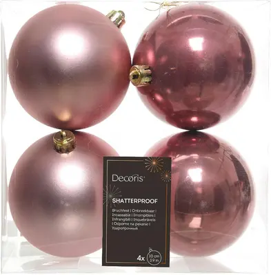 Decoris kunststof kerstbal 10cm velours roze 4 stuks