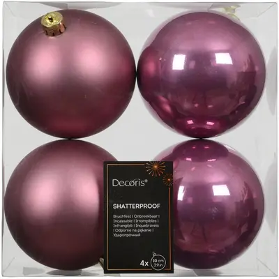Decoris kunststof kerstbal 10cm vintage roze 4 stuks - afbeelding 1
