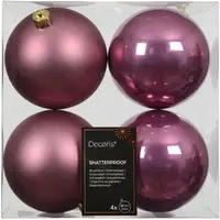 Decoris kunststof kerstbal 10cm vintage roze 4 stuks - afbeelding 1