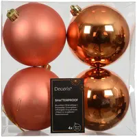 Decoris kunststof kerstbal 10cm warm oranje 4 stuks - afbeelding 1