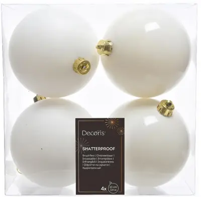 Decoris kunststof kerstbal 10cm wolwit 4 stuks - afbeelding 1