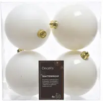 Decoris kunststof kerstbal 10cm wolwit 4 stuks - afbeelding 1