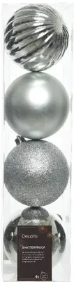 Decoris kunststof kerstbal 10cm zilver 4 stuks - afbeelding 1
