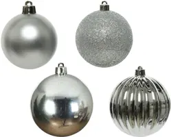 Decoris kunststof kerstbal 10cm zilver 4 stuks - afbeelding 3