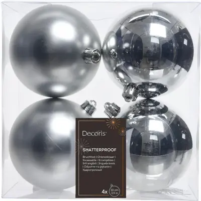 Decoris kunststof kerstbal 10cm zilver 4 stuks - afbeelding 1