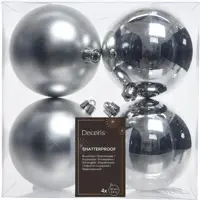 Decoris kunststof kerstbal 10cm zilver 4 stuks - afbeelding 1