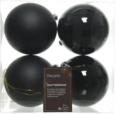 Decoris kunststof kerstbal 10cm zwart 4 stuks - afbeelding 1