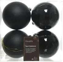 Decoris kunststof kerstbal 10cm zwart 4 stuks - afbeelding 1