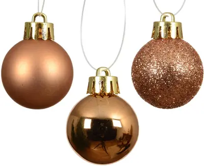Decoris kunststof kerstbal 3cm brandy 14 stuks - afbeelding 2