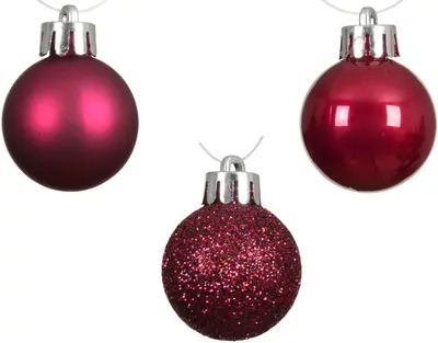 Decoris kunststof kerstbal 3cm festive roze 14 stuks - afbeelding 2