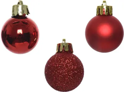 Decoris kunststof kerstbal 3cm kerstrood 14 stuks - afbeelding 2