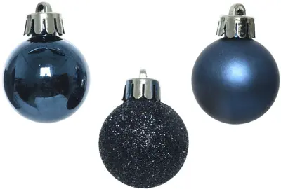 Decoris kunststof kerstbal 3cm nachtblauw 14 stuks - afbeelding 2