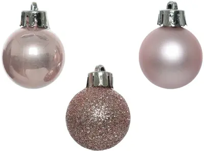 Decoris kunststof kerstbal 3cm poederroze 14 stuks - afbeelding 2