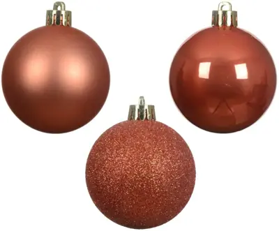 Decoris kunststof kerstbal 3cm pompoen 14 stuks - afbeelding 2