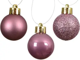 Decoris kunststof kerstbal 3cm vintage roze 14 stuks - afbeelding 2