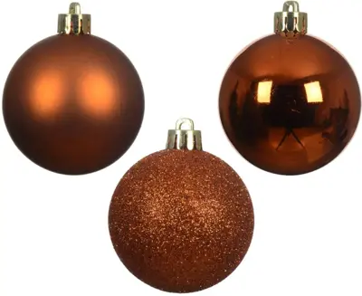 Decoris kunststof kerstbal 3cm warme cider 14 stuks - afbeelding 2