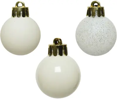 Decoris kunststof kerstbal 3cm wolwit 14 stuks - afbeelding 2