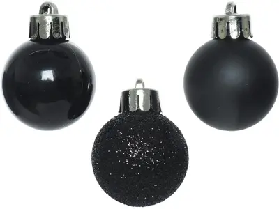 Decoris kunststof kerstbal 3cm zwart 14 stuks - afbeelding 2