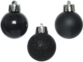 Decoris kunststof kerstbal 3cm zwart 14 stuks - afbeelding 2