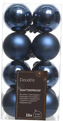 Decoris kunststof kerstbal 4cm nachtblauw 16 stuks