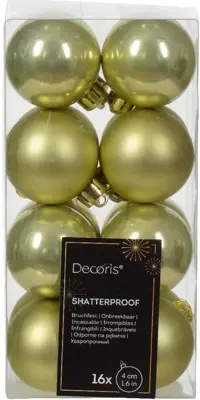 Decoris kunststof kerstbal 4cm pistache 16 stuks