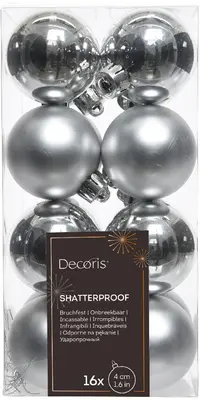 Decoris kunststof kerstbal 4cm zilver 16 stuks