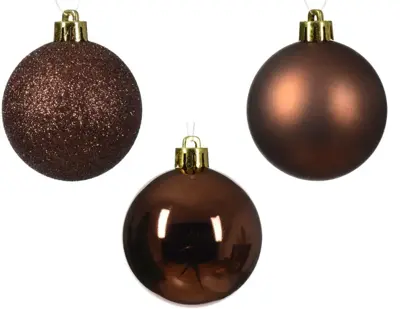 Decoris kunststof kerstbal 6cm espresso 10 stuks - afbeelding 2