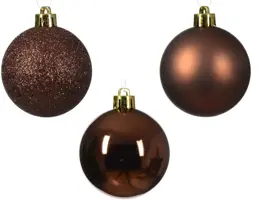 Decoris kunststof kerstbal 6cm espresso 10 stuks - afbeelding 2