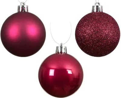Decoris kunststof kerstbal 6cm festive roze 10 stuks - afbeelding 2