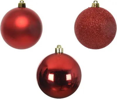 Decoris kunststof kerstbal 6cm kerstrood 10 stuks - afbeelding 2