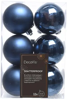 Decoris kunststof kerstbal 6cm nachtblauw 12 stuks