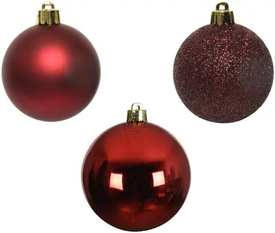 Decoris kunststof kerstbal 6cm ossenbloed 10 stuks - afbeelding 2