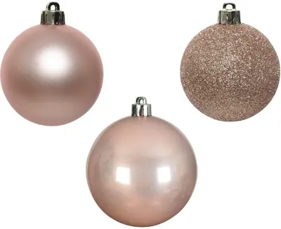 Decoris kunststof kerstbal 6cm poederroze 10 stuks - afbeelding 2