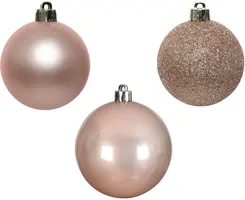 Decoris kunststof kerstbal 6cm poederroze 10 stuks - afbeelding 2