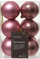 Decoris kunststof kerstbal 6cm velours roze 12 stuks