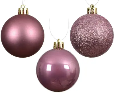 Decoris kunststof kerstbal 6cm vintage roze 10 stuks - afbeelding 2