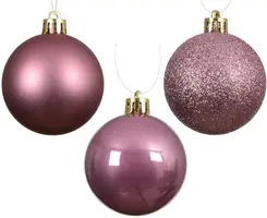 Decoris kunststof kerstbal 6cm vintage roze 10 stuks - afbeelding 2