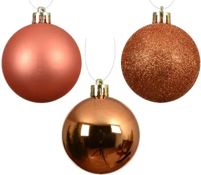 Decoris kunststof kerstbal 6cm warm oranje 10 stuks - afbeelding 2