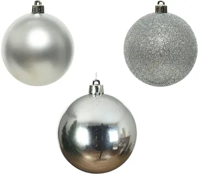 Decoris kunststof kerstbal 6cm zilver 10 stuks - afbeelding 2