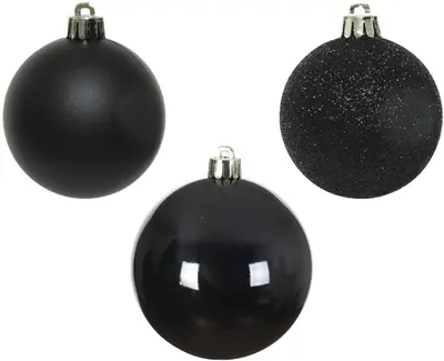 Decoris kunststof kerstbal 6cm zwart 10 stuks - afbeelding 2