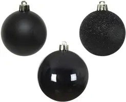 Decoris kunststof kerstbal 6cm zwart 10 stuks - afbeelding 2